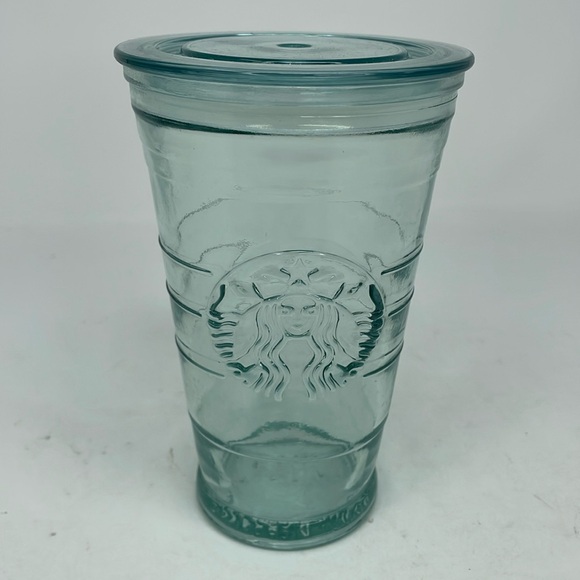 Starbucks Recycled Glass Siren Logo Travel Cold Cup w/ Plastic Lid 16oz Spain - Picture 1 of 7